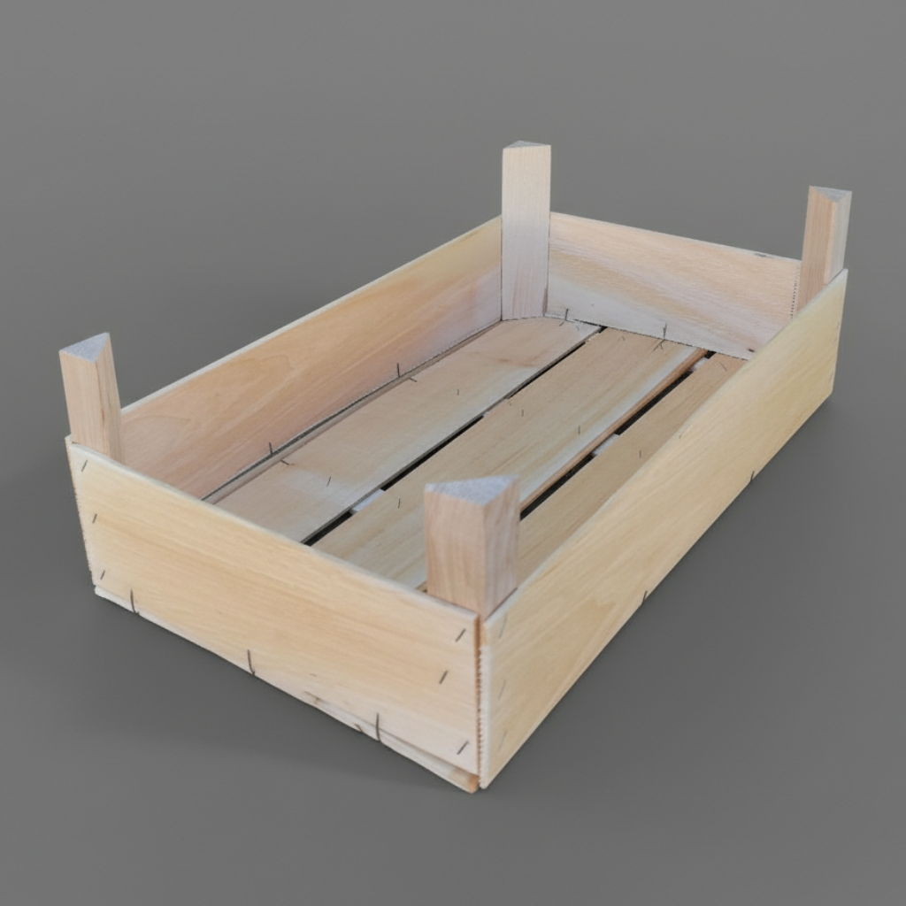 Wooden box with export-ready plums